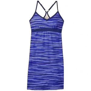 Athleta Shorebreak Swim Dress Swimsuit Blue Stripes Size Medium